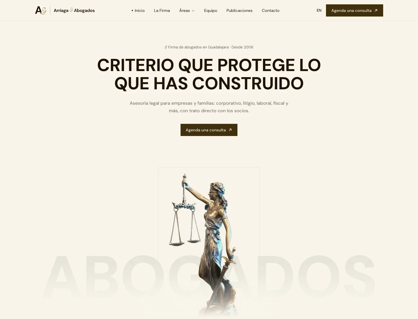 Arriaga & Abogados, portada del sitio